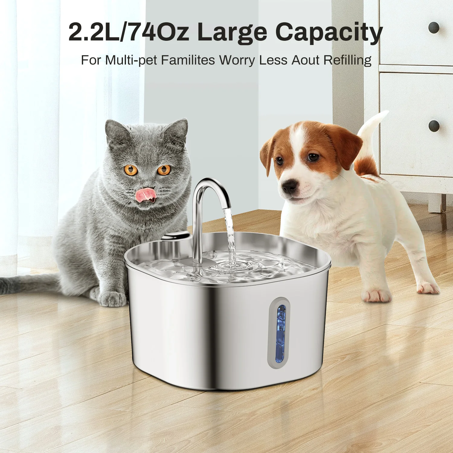 Stainless Steel Pet Water Fountain (2.2L)