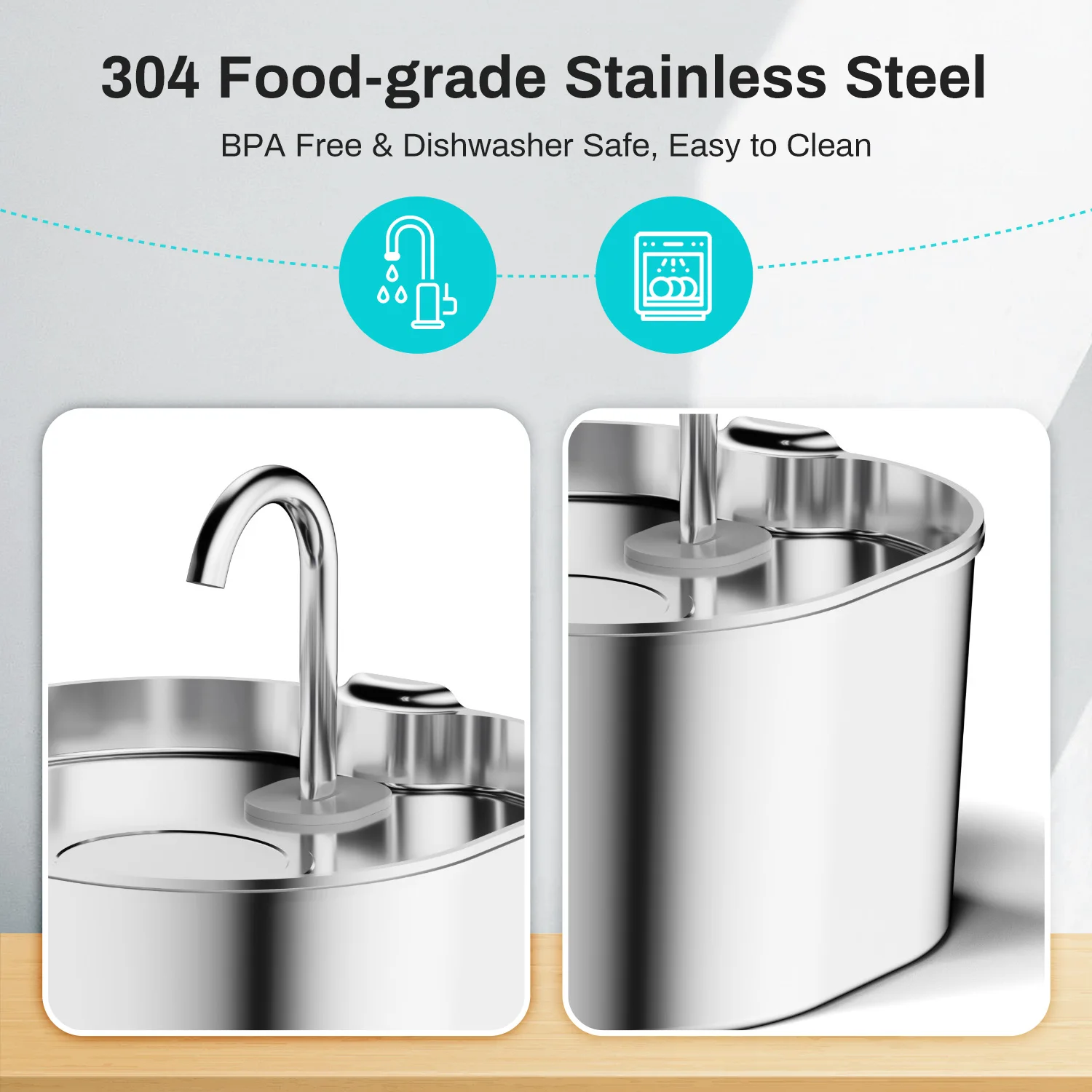Stainless Steel Pet Water Fountain (2.2L)