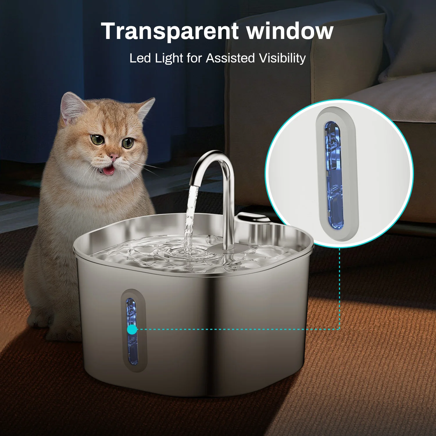 Stainless Steel Pet Water Fountain (2.2L)