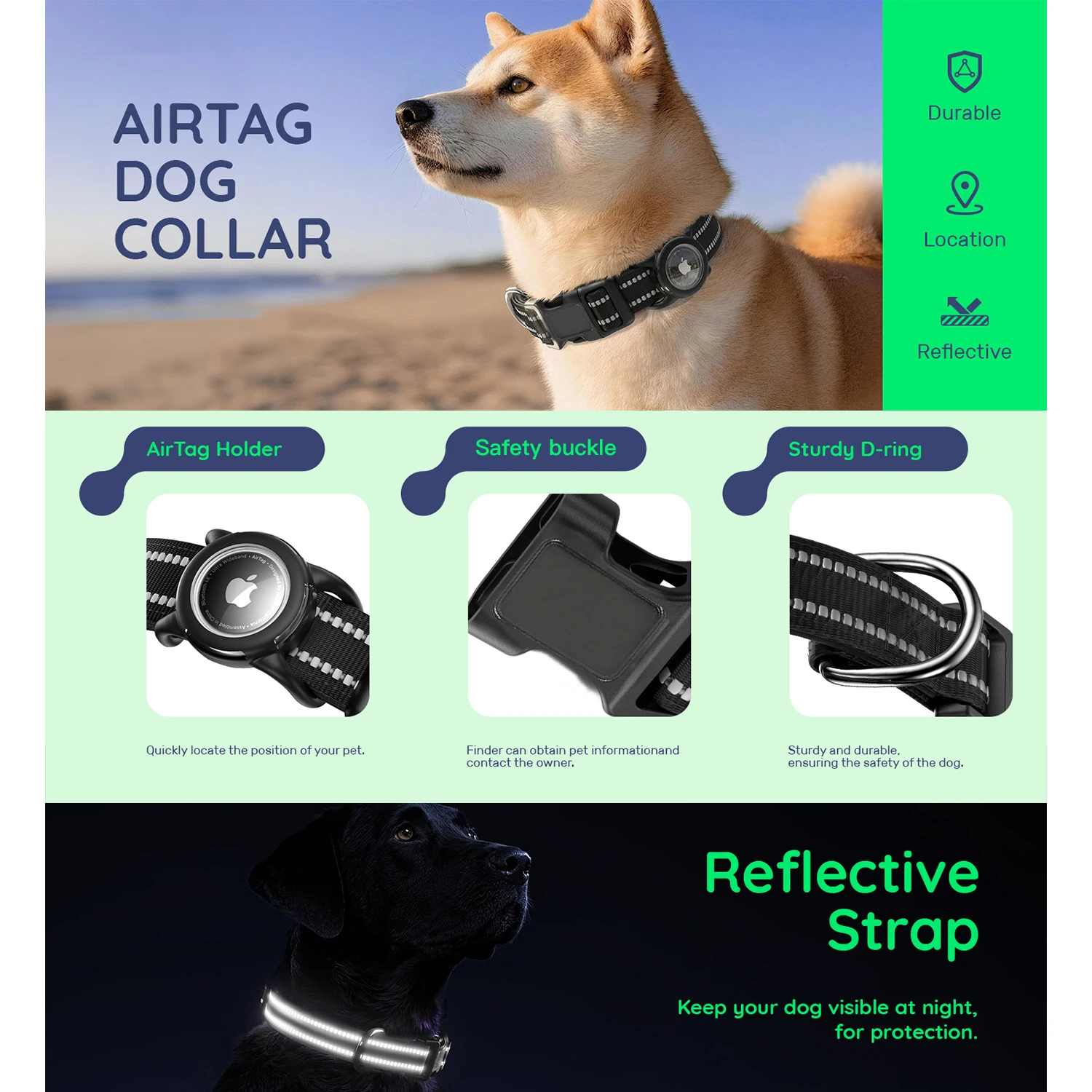 Padded AirTag Collar with Built-In Holder