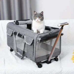 Wheeled Pet Trolley Carrier with Detachable Bag
