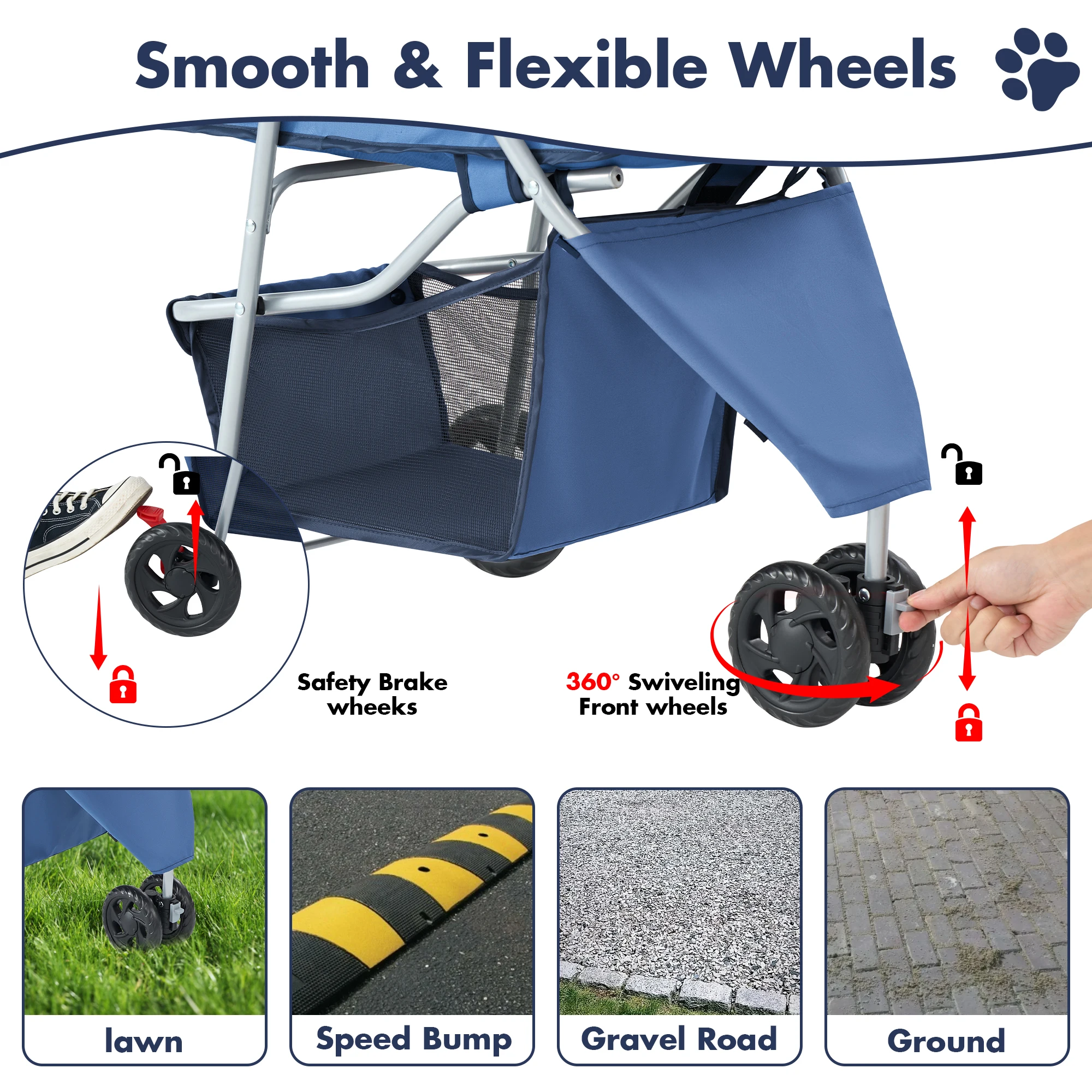 Three-Wheel Folding Dog Stroller